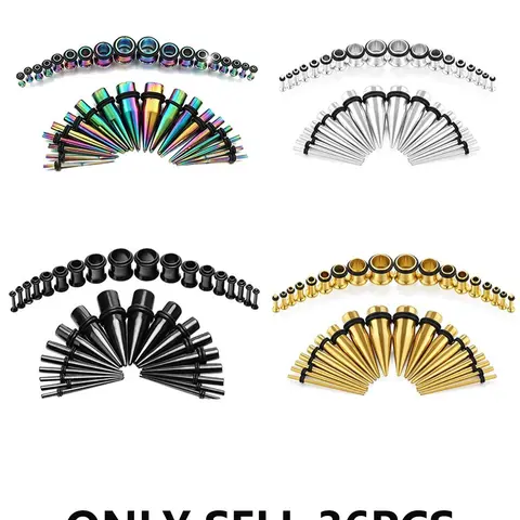 36pcs Ear Gauges Tunnels, Stretching Kit, Pierced Body Jewelry Kit, Ideal Gift, Implant-Grade Stainless Steel Eyelets, Tapers & Plugs, Expander Set, Body Piercings for Women & Men