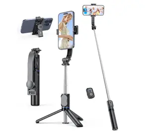 Selfie Stick Tripod with Detachable Phone Holder, 41.7" Extendable Phone Tripod with Remote, 360° Rotatable Tripod Stand for iPhone, Samsung, and Android Smartphones (Black)
