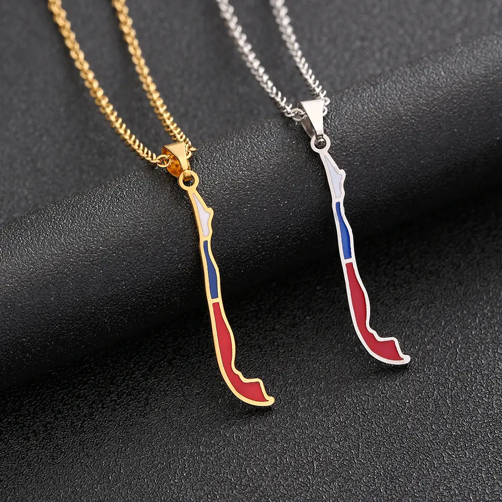 Stainless Steel Chile Map Pendant Necklace - Unisex Couple Sweater Chain Jewelry Accessory, Ideal Jewelry Gift