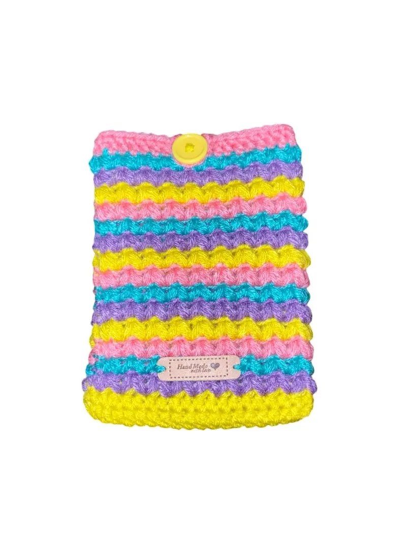 Handmade Crocheted Cover Sleeve for Kindle Paperwhite E-Reader - Striped Pastel Rainbow - Screen Protector - Acrylic - Gift for Book Lovers and Bookworms - BookTok - Mother's Day - iPad - Tablet - Nook - Easy Care - Secure Closure - Colorful Tablet Cover