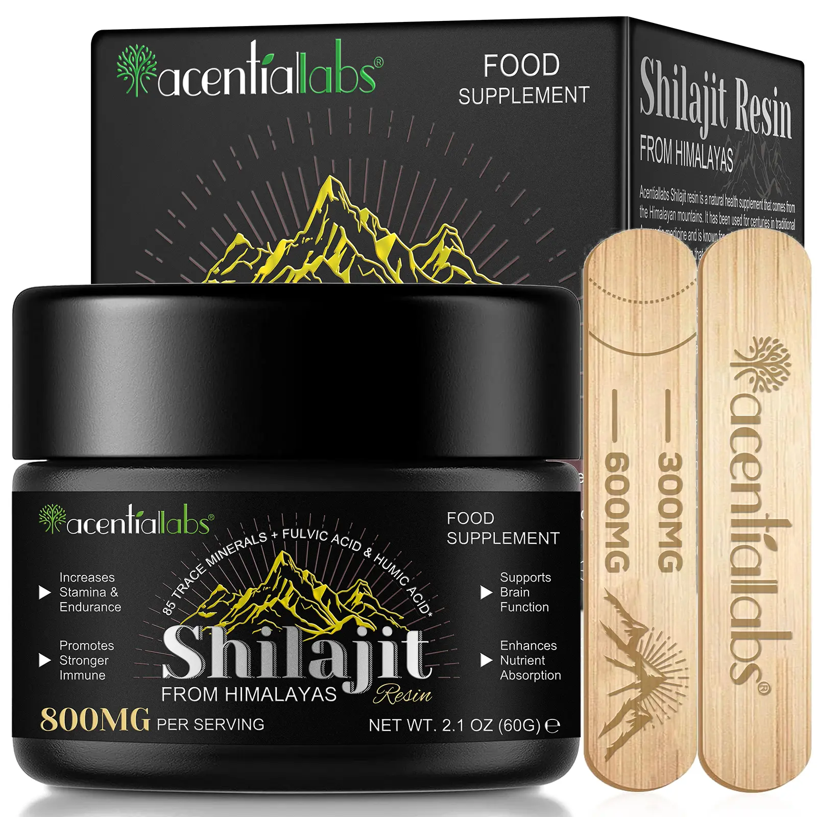 Acentiallabs Pure Organic Himalayan Shilajit Resin - 800mg Gold Grade 60g Edible Dietary Supplement with Fulvic Acid, 85+ Essential Minerals for UK Energy, Brain Health & Immune Support, Healthcare