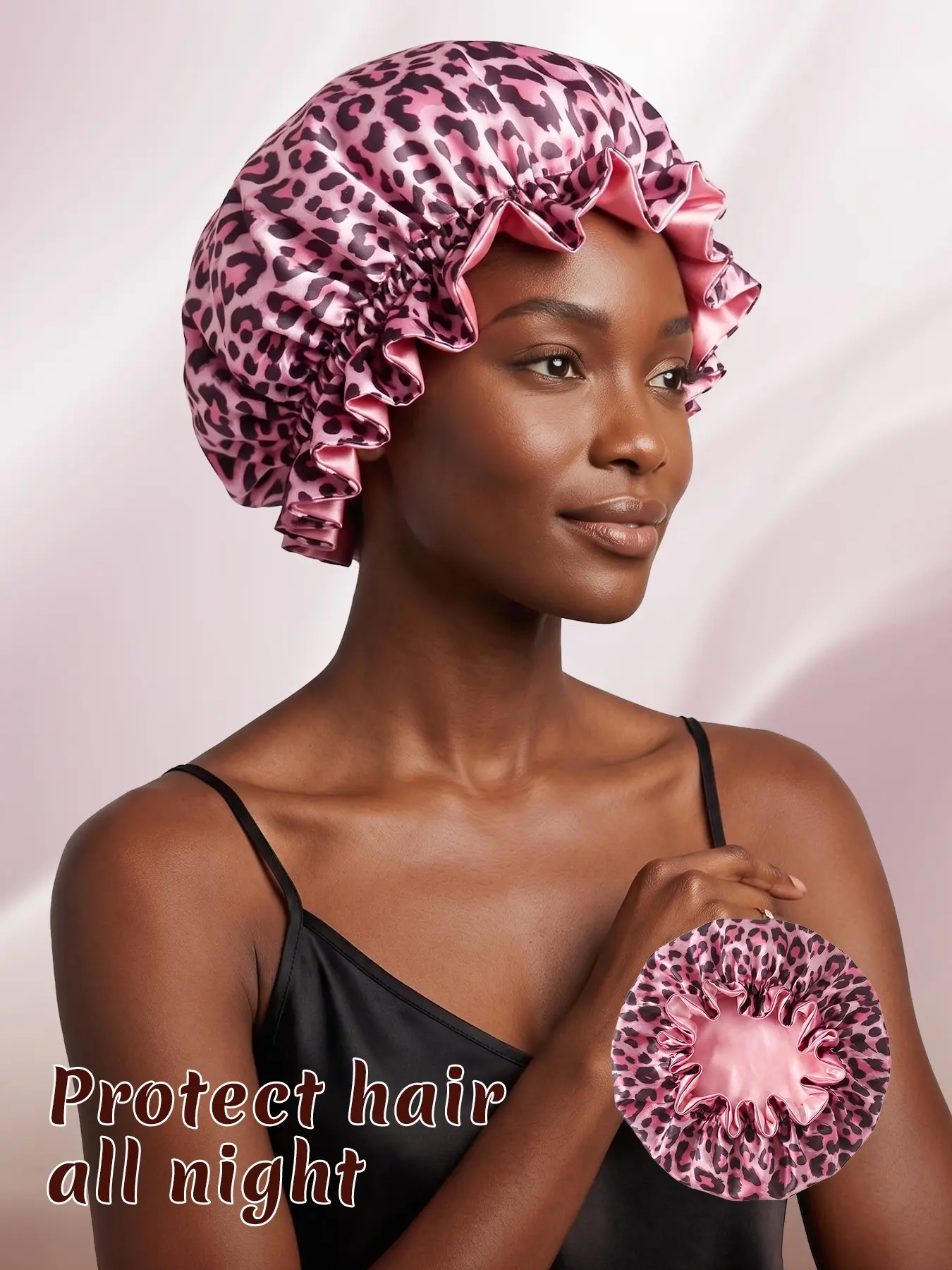 Printed Leopard Print Satin Sleep Cap, Bonnets for Sleeping, Two-Layer Design for Curly & Straight Hair, Comfortable Nightcap for Women, Hair Wrap Cap, Hair Care Cap