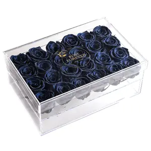 24 Black Roses - Rectangular Crystal Box