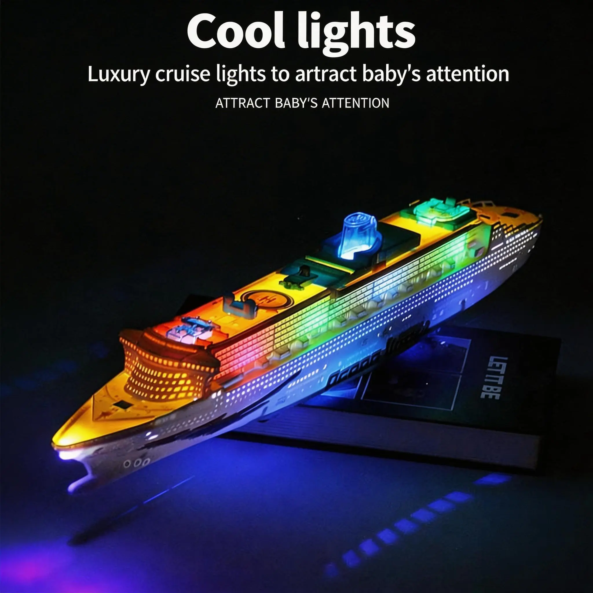 Large-Size Synthetic Children's Play Lighted Ship Toy - Multi-Directional, Obstacle-Avoidance, Durable, Multifunctional Realistic Design Classic Novelty Building Toy for Easter, Birthday Gifts (Not RC Boat/Remote Control Boat), Automatic Rc Boat Neon
