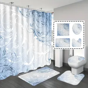 [Popular Choice]1pc/4pcs, bathroom curtains shower, bathroom set, shower curtains, bathroom decor,bathroom rug, Home Decoration, bathroom mat, Flower Pattern, Nature, Simple Theme Decoration, Bathroom Set, with 12 hooks.