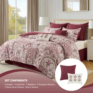 Classic 8-Piece Comforter Set with Paisley Print, Hypoallergenic & Machine Washable Bedding