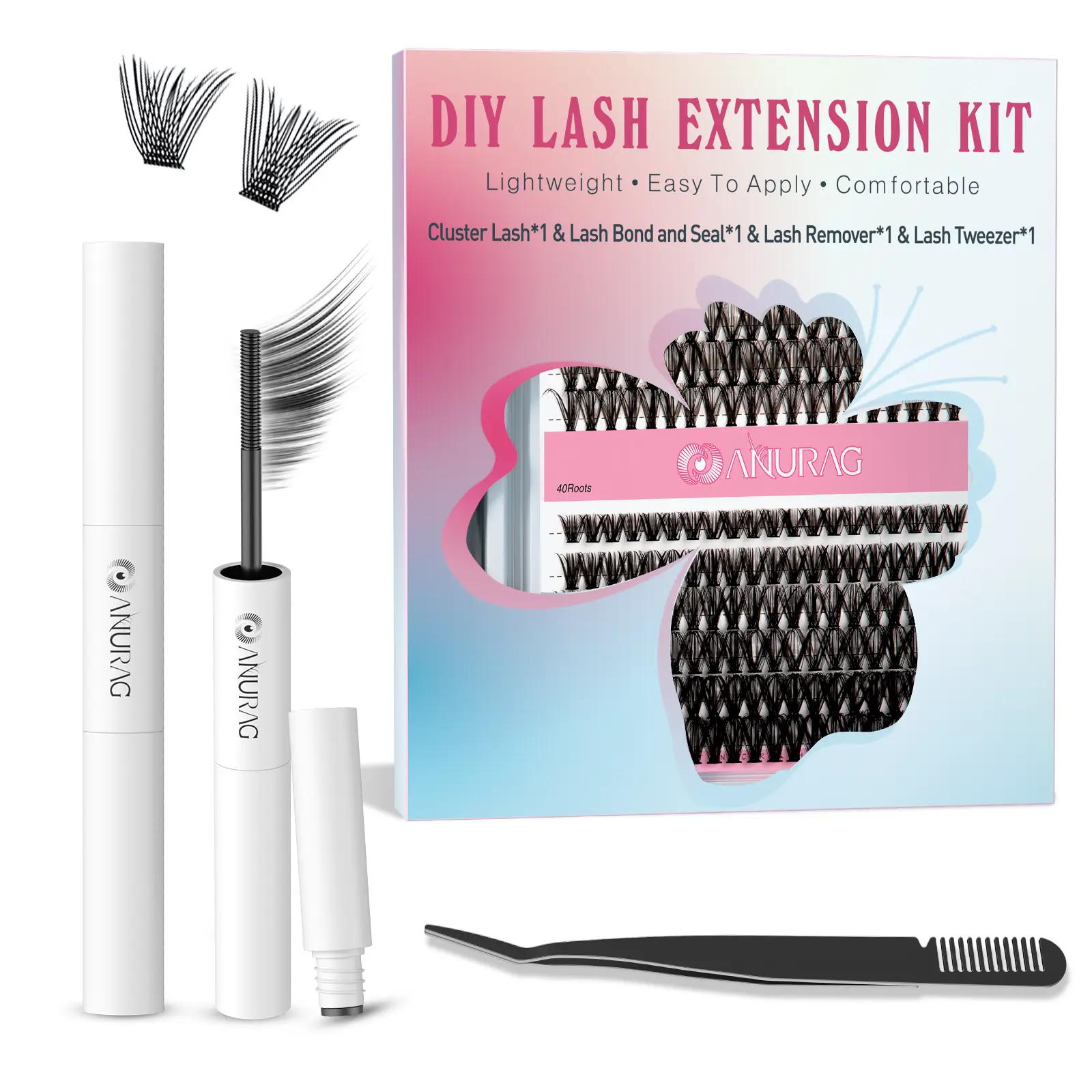 240pcs DIY Deluxe False Eyelash Pack, 9-17mm Lash Extensions with 30D/40D Volume-Thickness, Cosmetic Kit Including Applicator, Eyelash Glue, Sealer & Tweezers, Easy Makeup for Charming Eyes, Christmas Gift