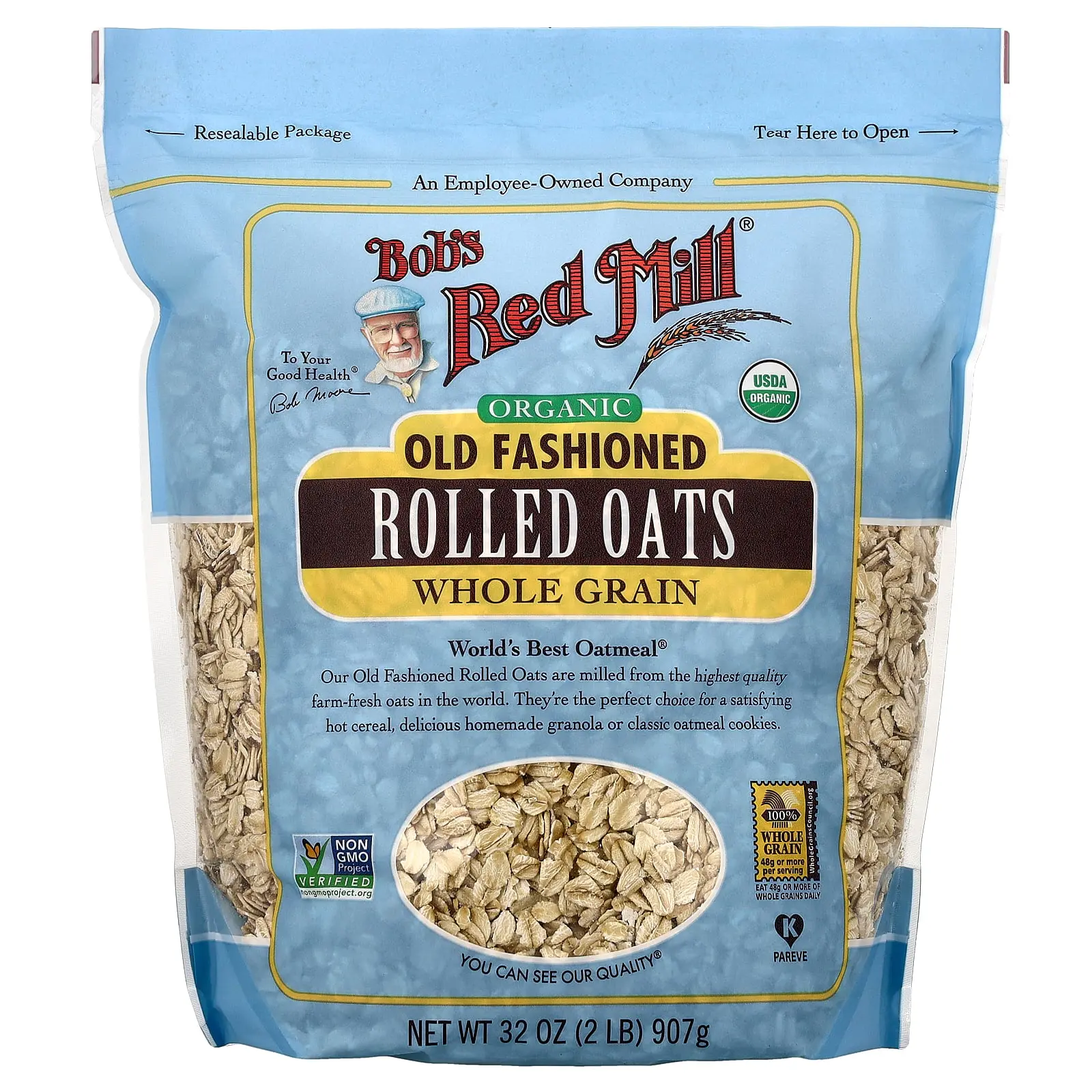 Bob's Red Mill Organic Old Fashioned Rolled Oats, Whole Grain, 32 oz (907 g) Bob's Red Mill Organic Old Fashioned Rolled Oats, Whole Grain, 32 oz (907 g)