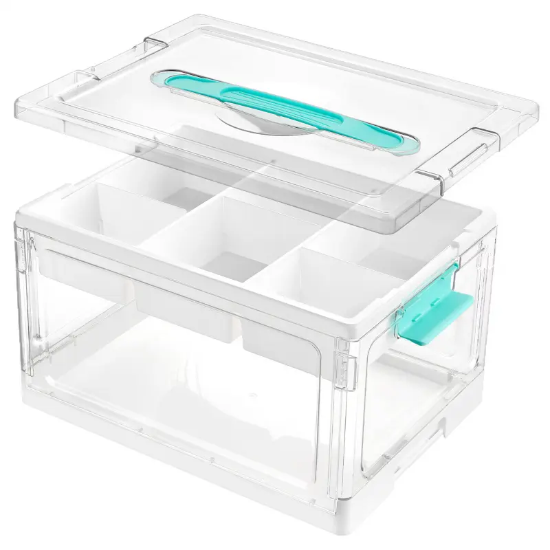24-Tote Clear Storage Organizers with Trays for Art Supplies, Beads, Markers, Books, Sewing, Playdoh, and Tools