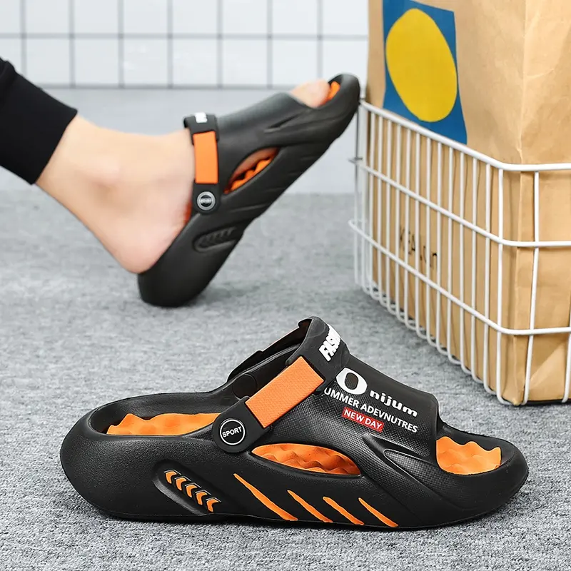 Men’s Adjustable Strap Massage Slides - Non-Slip, Cushioned, Open-Toe Slipper Shoes for Indoor & Outdoor Footwear Use, Shoe, Casual Sports Slippers, Round Toe, Breathable