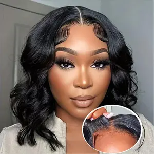 Wear and Go Glueless Bob Wig - Body Wave Lace Front Human Hair Wigs for Black Women - Pre Plucked and Pre Cut 13x4 Lace Closure - No Glue Needed for Beginners 12 Inch, Lace Frontal Wig, Bob Length
