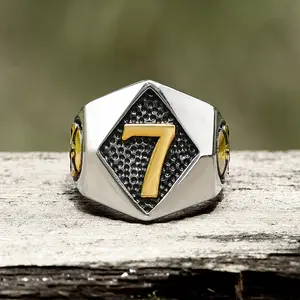 GTHIC Lucky Number 7 Skull Stainless Steel Ring for Men Women Statement Jewelry Daily Wear