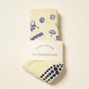Shapes Studio effortless club Crew Calf Grip Socks, Cutest Fruits Pilates Socks, Non-Slip Socks, Barre Yoga Fitness, Vintage Summer