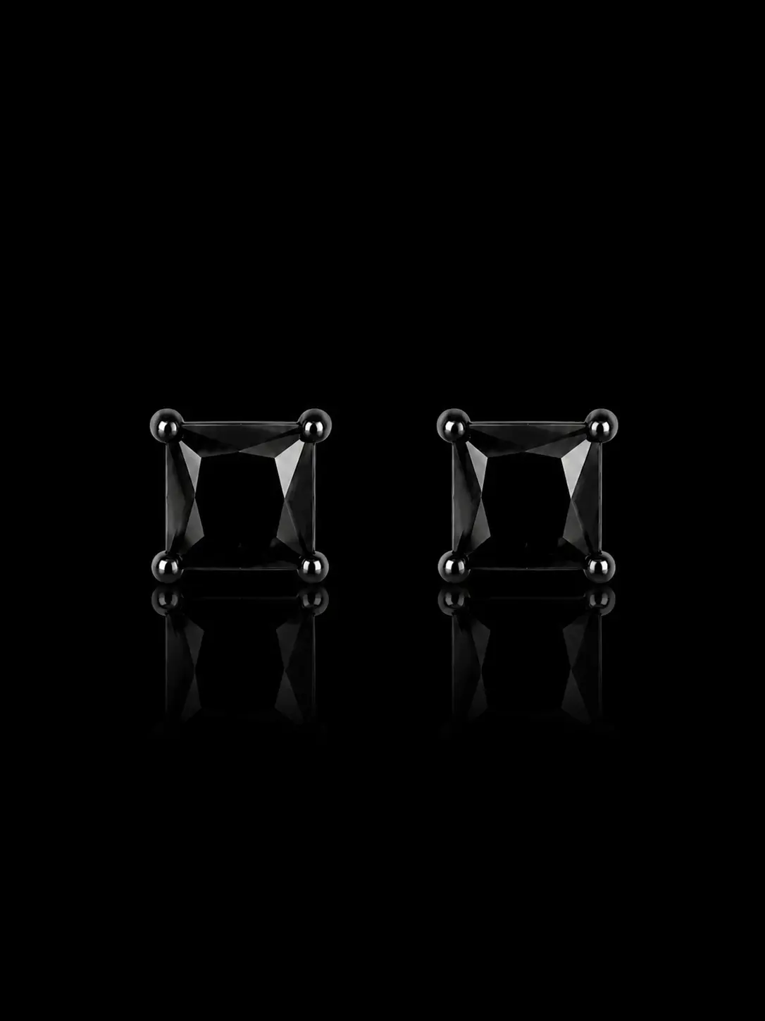 925S Princess Cut Black Stone Stud Earrings - 6x6MM, Bold Elegant Strong Luxury Statement Design, Hypoallergenic, Minimalist Setting, Modern Daily Fashion Accessory, Elevated Styling