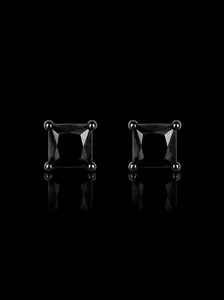 925S Black Princess Cut Stud Earrings – 6x6MM
