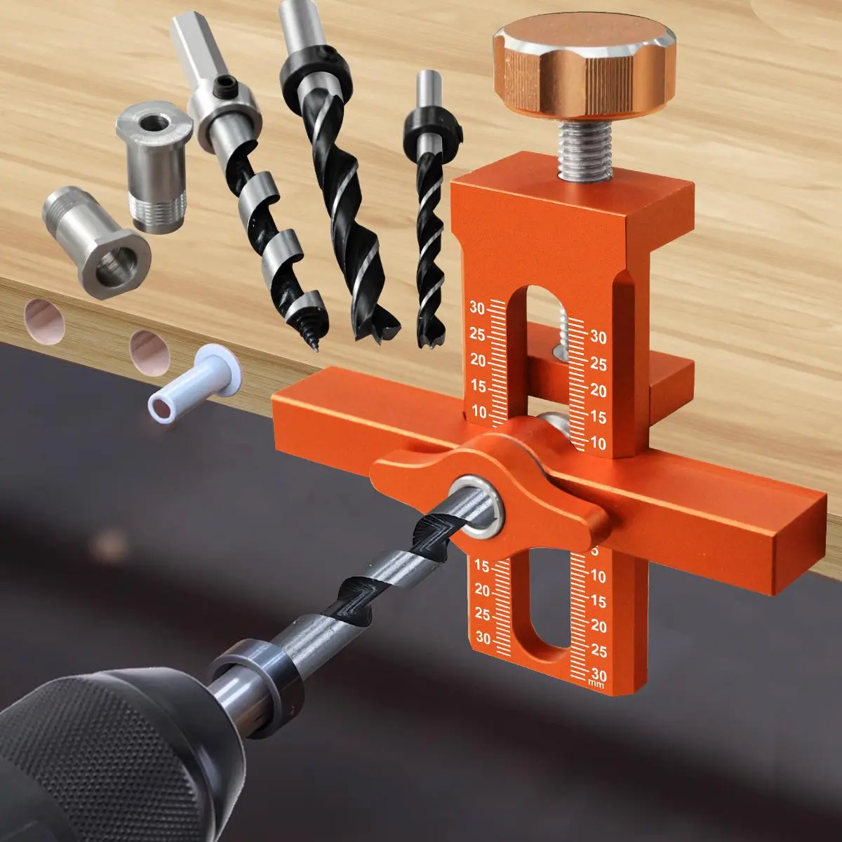 2 in 1 Cabinet Door Installation Positioner, Adjustable Clamp Height, 6/8/10mm Rebounder Punched Mounting Jig, Wardrobe Cabinet Door Panel Installation Jig, Home Hardware