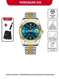 POEDAGAR Men's Waterproof Date Week Night Light Watch Luminous Fashionable Watch Stainless Steel Men's Watch Men's Clock Sport Reloj Stainless Steel Wristwatch