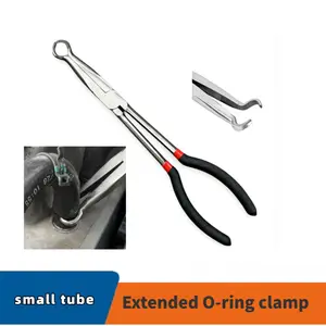 Extended O-ring pliers, long-nose pliers, and spark plug wire pliers are used for removing small oil and water pipes.