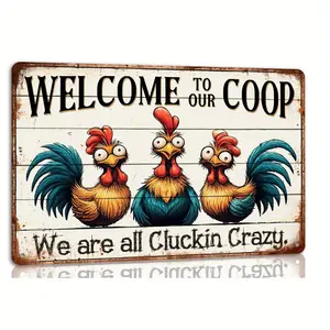 Welcome to Our Coop Sign - Funny Novelty Metal Tin Sign - Farmhouse Kitchen Coop Decor - Chicken Coop Accessories - 8x12 Inch - Perfect for Room Decor, Farmhouse Kitchen, and Chicken Lovers