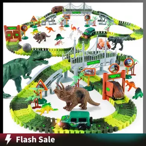 215 Pcs Dinosaur Jurassic Race Track Train Glow In The Dark Playset Toys for Kids - Perfect for Christmas Gifts Remote Control Truck/Truck Gifts for Kids