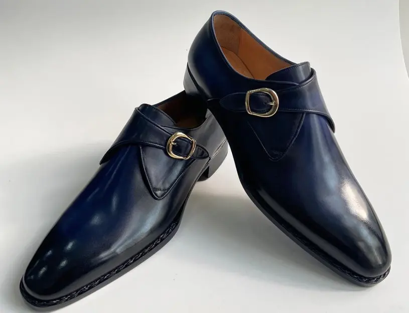 Buy Tucci Di Lusso Mens Navy Blue handmade Italian leather luxury Monkstrap shoes