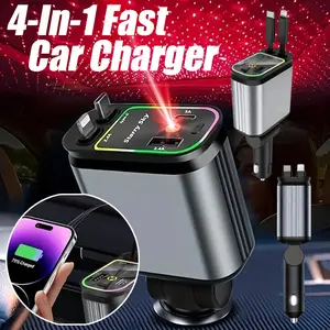 Father's Day and Summer Festivals:Star Summit Retractable Car Charger 4-in-1 Fast Charging with 31.5-inch Cable 2 USB Ports Compatible with iPhone 15 14 13 12 11 Galaxy Pixel