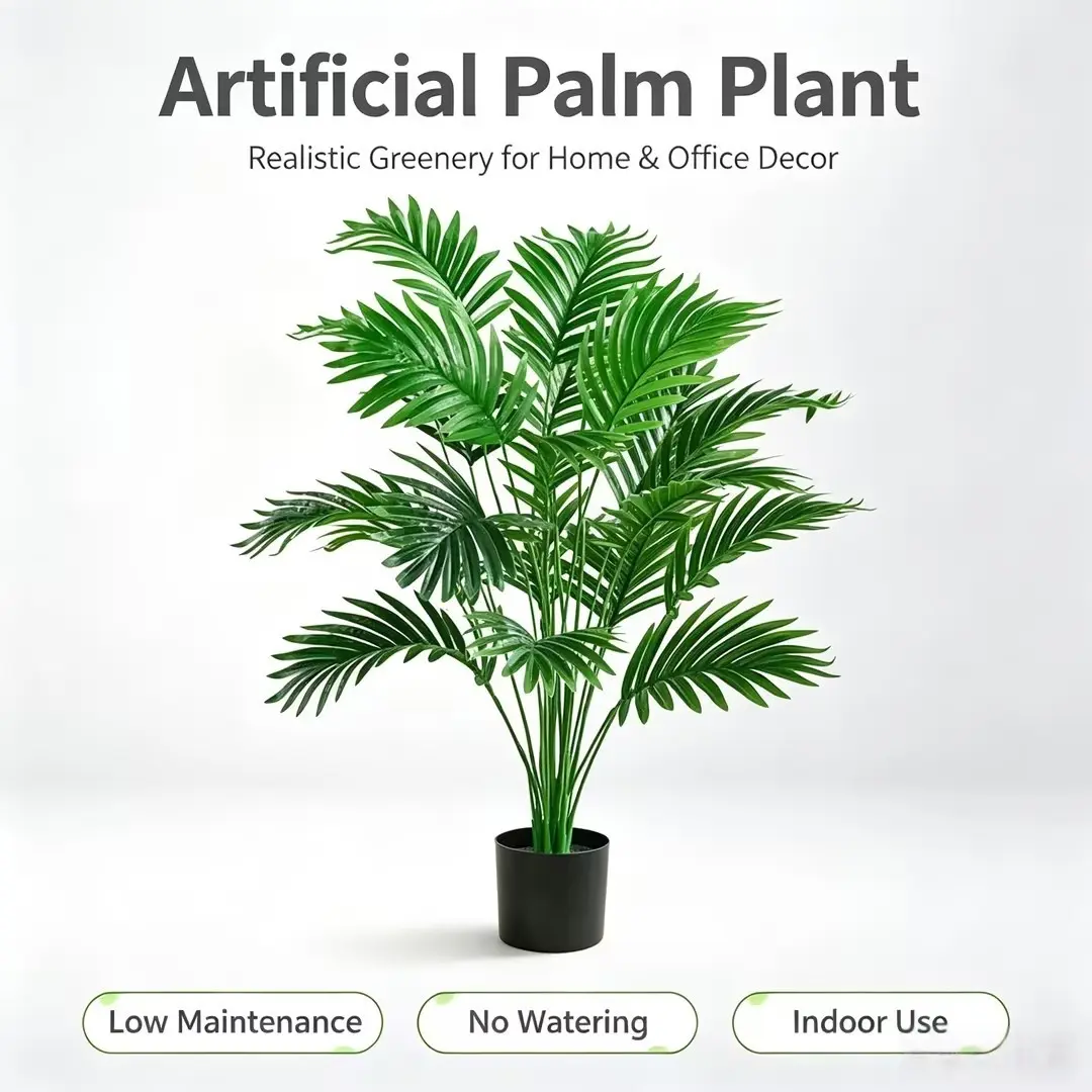 Decorative Realistic Look Artificial Areca Palm Tree - 18 Large Leaves, High-Quality Plastic, for Indoor Home & Outdoor Garden Decoration, Pot Not Included, Ideal for Summer Tabletop Display (Home & Festive Supplies), Lifelike