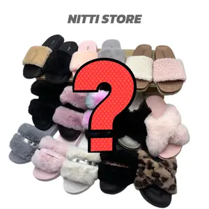 【ONE PAIR!】Mystery Variation Cute Fluffy Slippers, Summer Strappy Sandals,Double Buckles Slides,Comfy Sneakers Shoes for Indoor Outdoor use