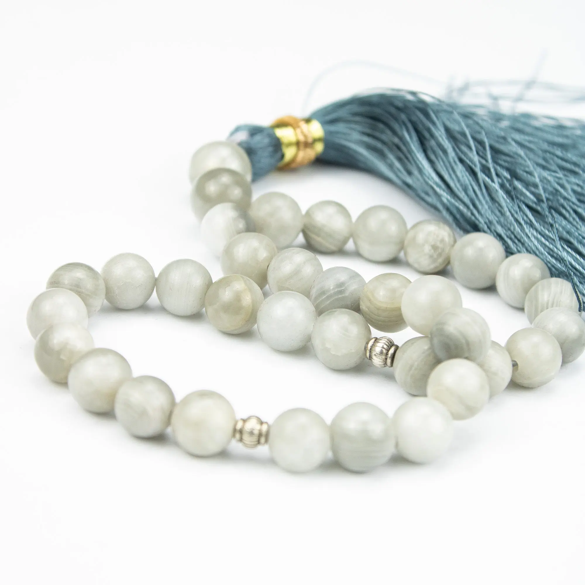 Afghan Smoky Calcite Tasbih 35 Beads – Natural Light Stone Prayer Beads – Handmade Elegant Misbaha