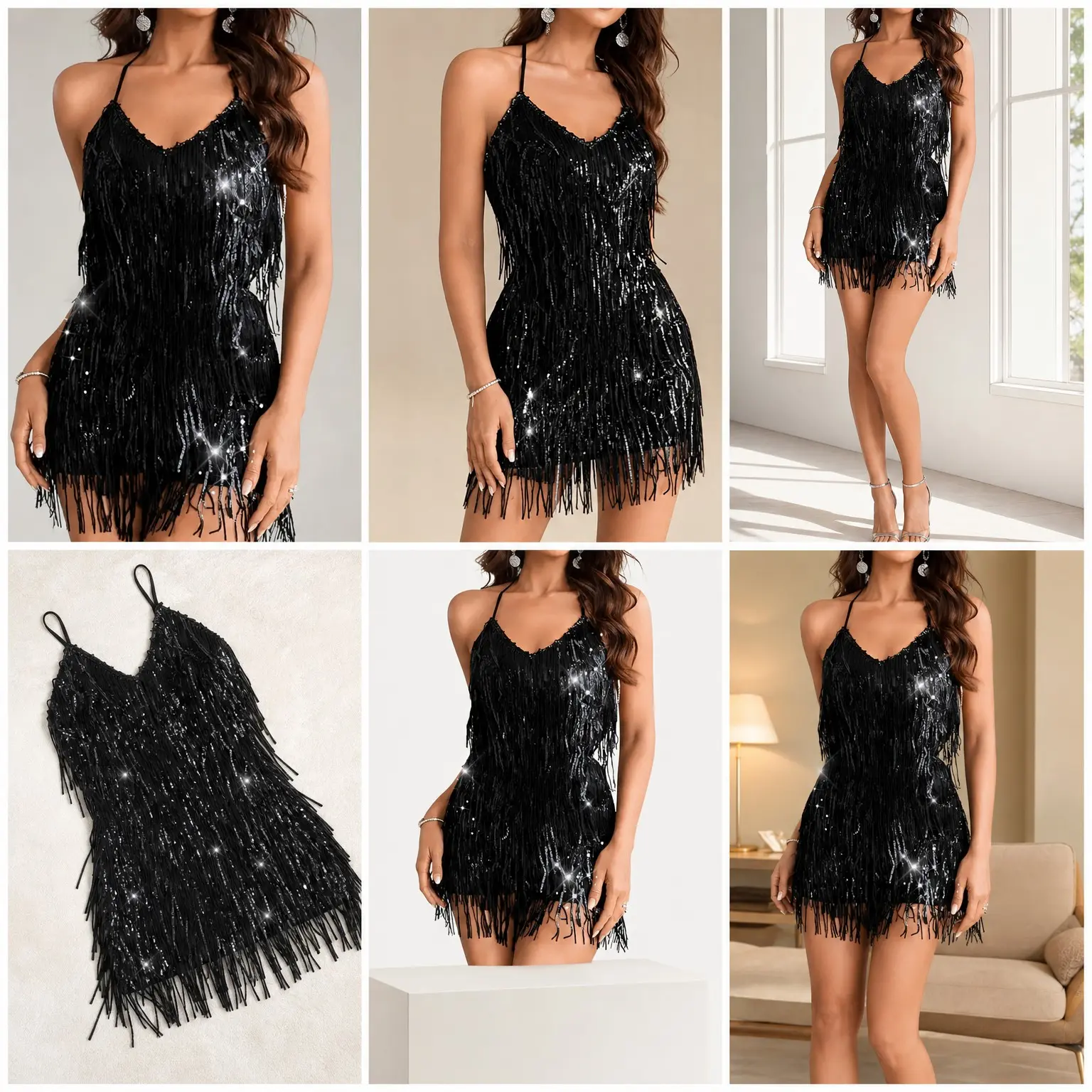 Women's Sequin Fringe Sparkly Glitter Metallic Backless Bodycon Black Romper Jumpsuit for Disco Birthday Dance Outfit