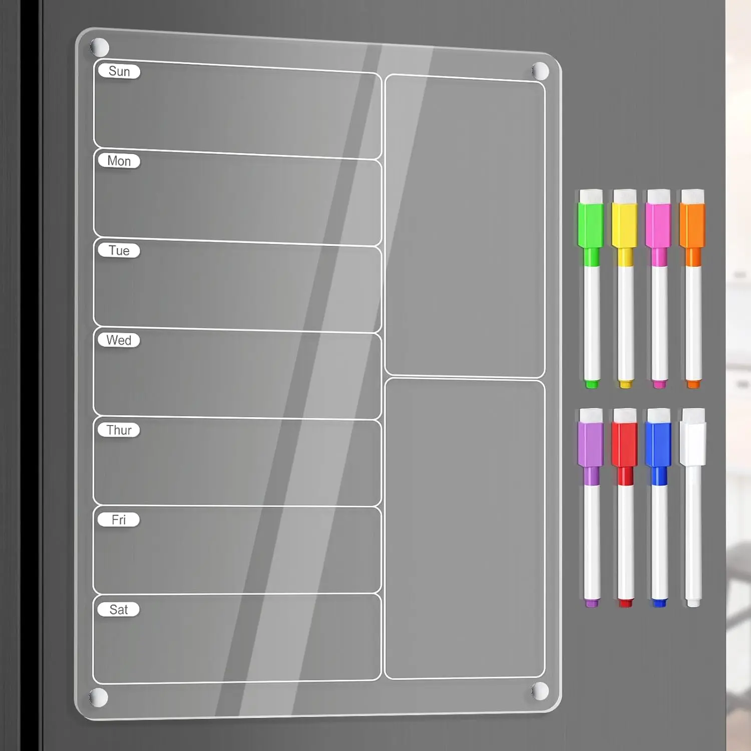 Meal Planner  Menu Board for Kitchen Fridge w/Markers, Clear Weekly Calendar Planning Board Noteboard Refrigerator Dry Erase Board to Do/Grocery/Shopping List/Chore Chart, 12.8x9