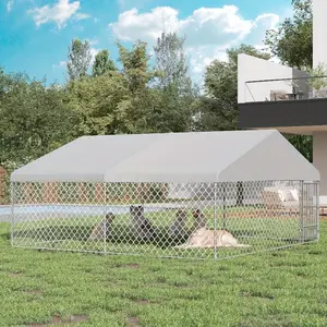 10'x10'/13'x13' Heavy Duty Outdoor Dog Kennel, Galvanized Steel Pet Kennel with Roof, Lockable Door & Rotating Feeder, Large Dog Enclosure for Backyard