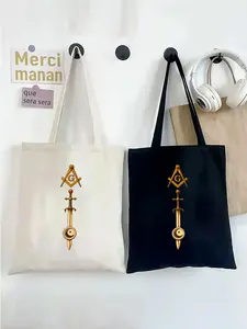 Freemason Symbol Gold Sword Emblem Printed Tote Bag Versatile Daily Use for Enthusiasts and Collectors Ideal Gift for Masonic Members and History Lovers Perfect for Birthday Christmas Anniversary and Special Occasions Stylish Durable Black Canvas