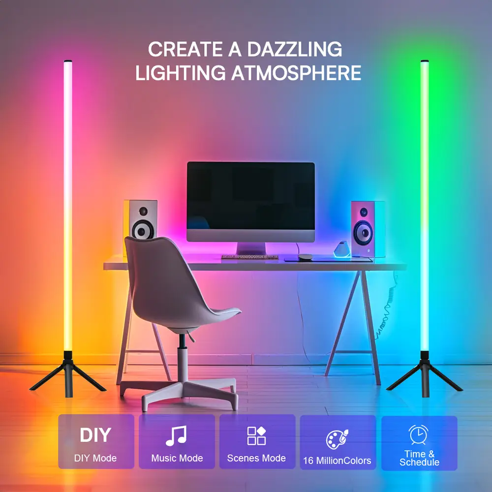 DAYBETTER 360°Corner Floor Lamp, Smart RGB LED Corner Lamp with App and Remote Control, Color Changing Ambience Light with Music Sync, Easy to Install