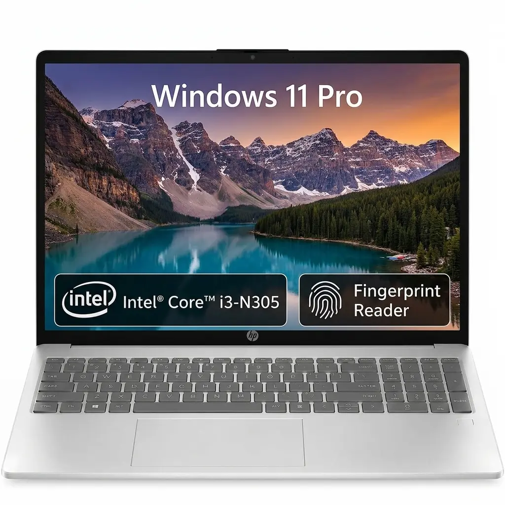 HP 15.6" FHD IPS Micro-Edge Anti-Glare Laptop - Intel i3-N305, 8GB RAM, 256GB SSD, Silver, FR ID, Built-in Fingerprint Reader, WIN 11 Pro, Cordless Wi-Fi, Built-in Enhanced Speakers, Long-Lasting Battery, for Students, with SD Card Slot, USB 3.0 Port, Lap
