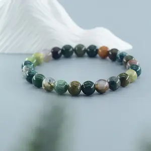 Indian Agate Natural Crystal Bracelet for Energy Healing and Protection Handmade with Genuine Agate Beads for Balance Spiritual Protection Chakras Daily Wear Emotional
