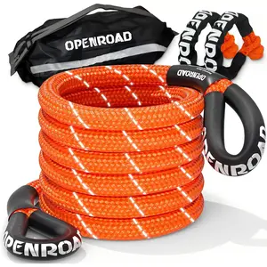 OPENROAD Kinetic Recovery Tow Rope, 36000 Lbs (1in x 30ft Orange with Soft Shackle) Extreme Duty 35% Elasticity Energy Offroad Snatch Strap, Vehicle Recovery Kit for Jeep Car Truck ATV UTV SUV