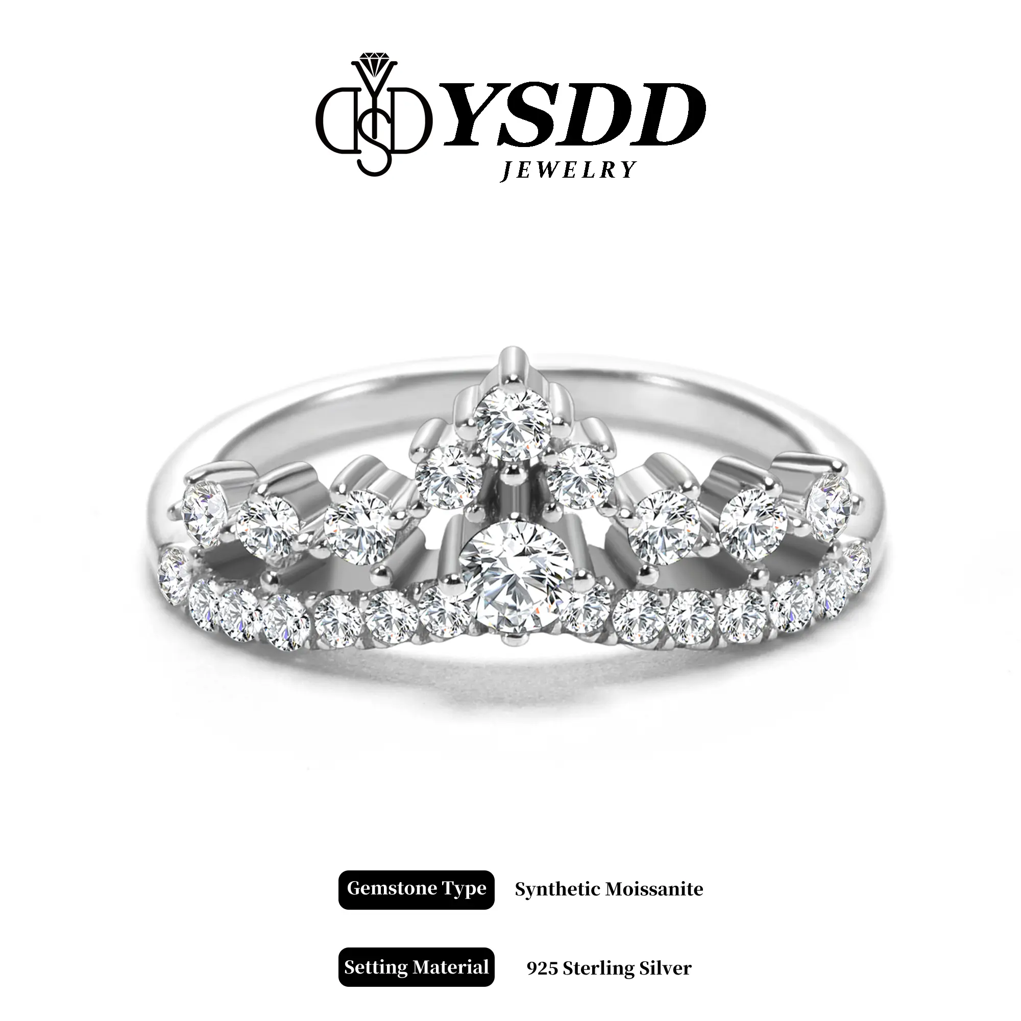 【#198 Tiara】Matching Synthetic Moissanite Wedding Band for Women, D Color VVS1 Clarity Rings 925 Sterling Silver Crown Moissanite Curved Stackable Rings for Women