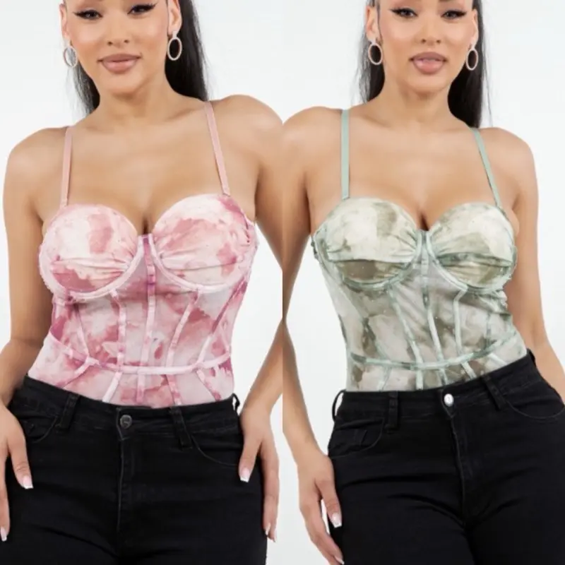 Ellis Print Mesh Rhinestone Bodysuit