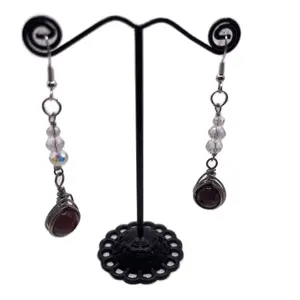 Red Obsidian Wire Wrapped Beaded Dangle Earrings