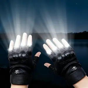 LED Flashlight Gloves, Half-Finger Lighted Gloves, Adjustable Wrist Strap Flashlight Gloves with 8 LED, Stocking Stuffers Cool Gadgets Christmas Birthday Gifts for Men and Women