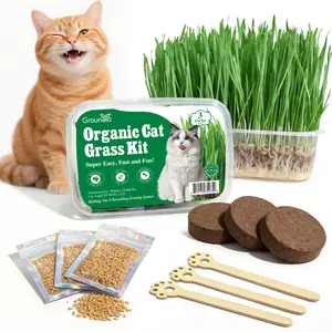 Organic Cat Grass Seeds Kit – All-in-1 for Indoor Cats, Wheat & Oat Seeds with 98% Germination Rate, Heirloom, Non-GMO, Coco Coir, BPA-Free Container