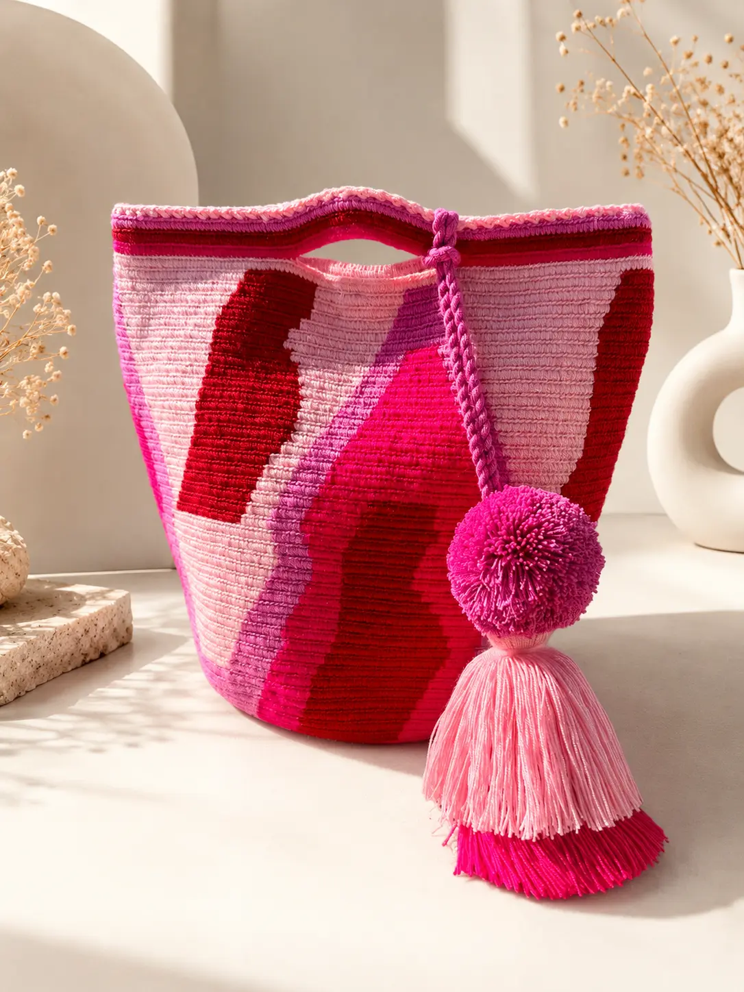 Cherry Crochet Clutch Bag Large Size 11 inch Handmade Statement Purse with Removable Strap