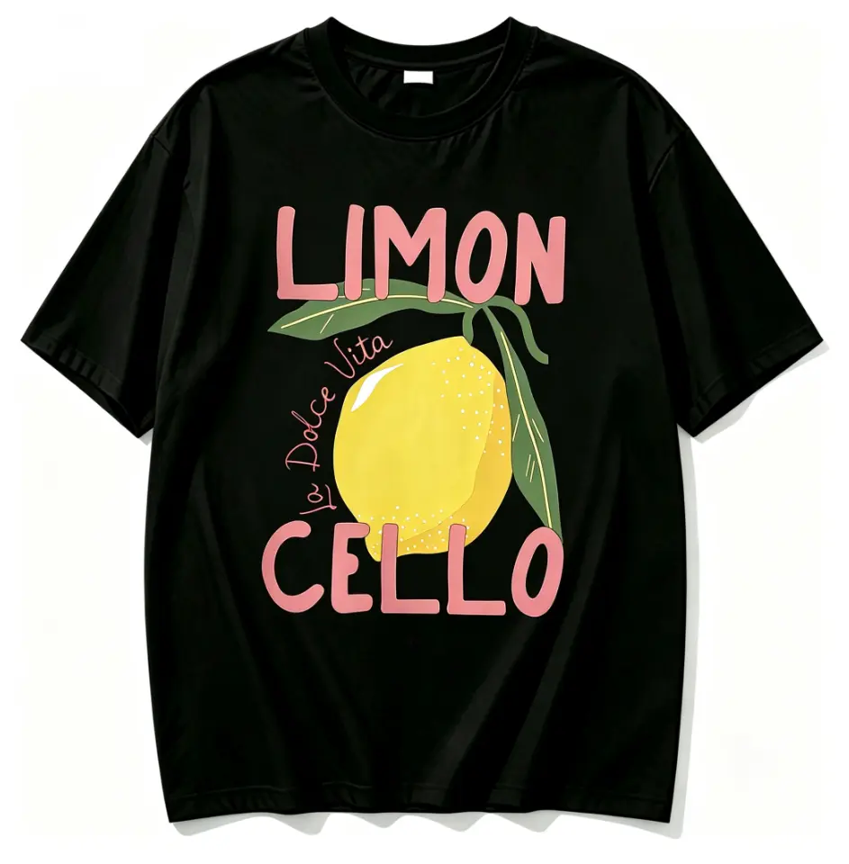 Women's Lightweight Cotton Limon Cello Lemon Fruit Letter Graphic Short-Sleeve Top - Comfortable Casual Tee for Summer Vacation, Perfect to Pair with Jeans, Shortsleeve, Tops