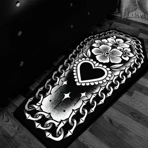 Halloween Heart Pattern Coffin Design Carpet, Soft Decorative Area Rug for Living Room Bedroom Balcony Outdoor Leisure Areas, Indoor Outdoor Rug