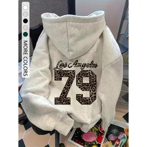 Women’s leopard print hoodie with kangaroo pocket, drawstring, off-shoulder raglan sleeves; all-season casual fashion pullover GARMENTARY