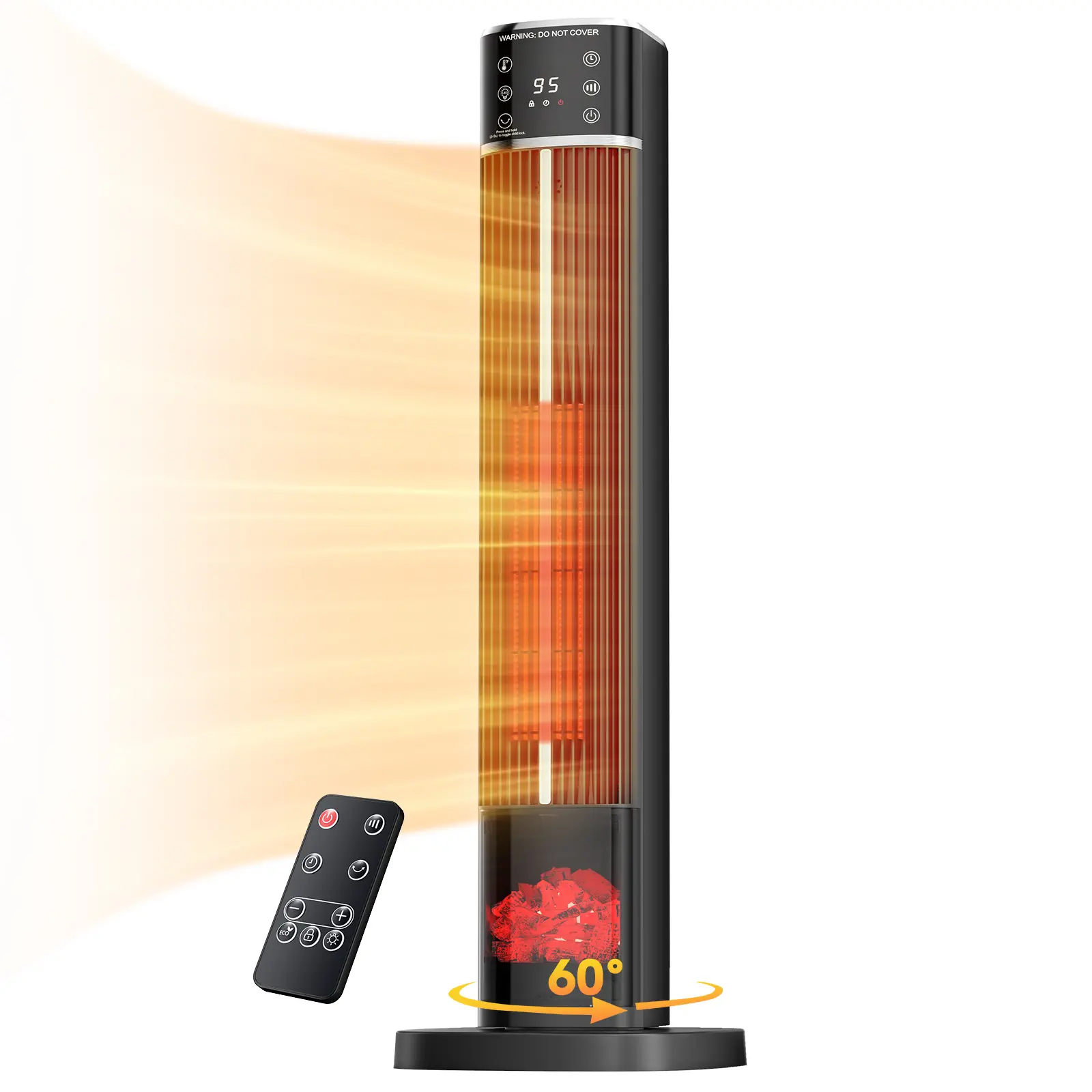 Sweetcrispy 31.9" Space Heater Indoor Use, Ceramic Tower Electric Heater 1500W, 3 Heating Modes, 50-95°F Thermosta, Remote Control, 15h Timer, Flame Effect, Multiple Safety Protection