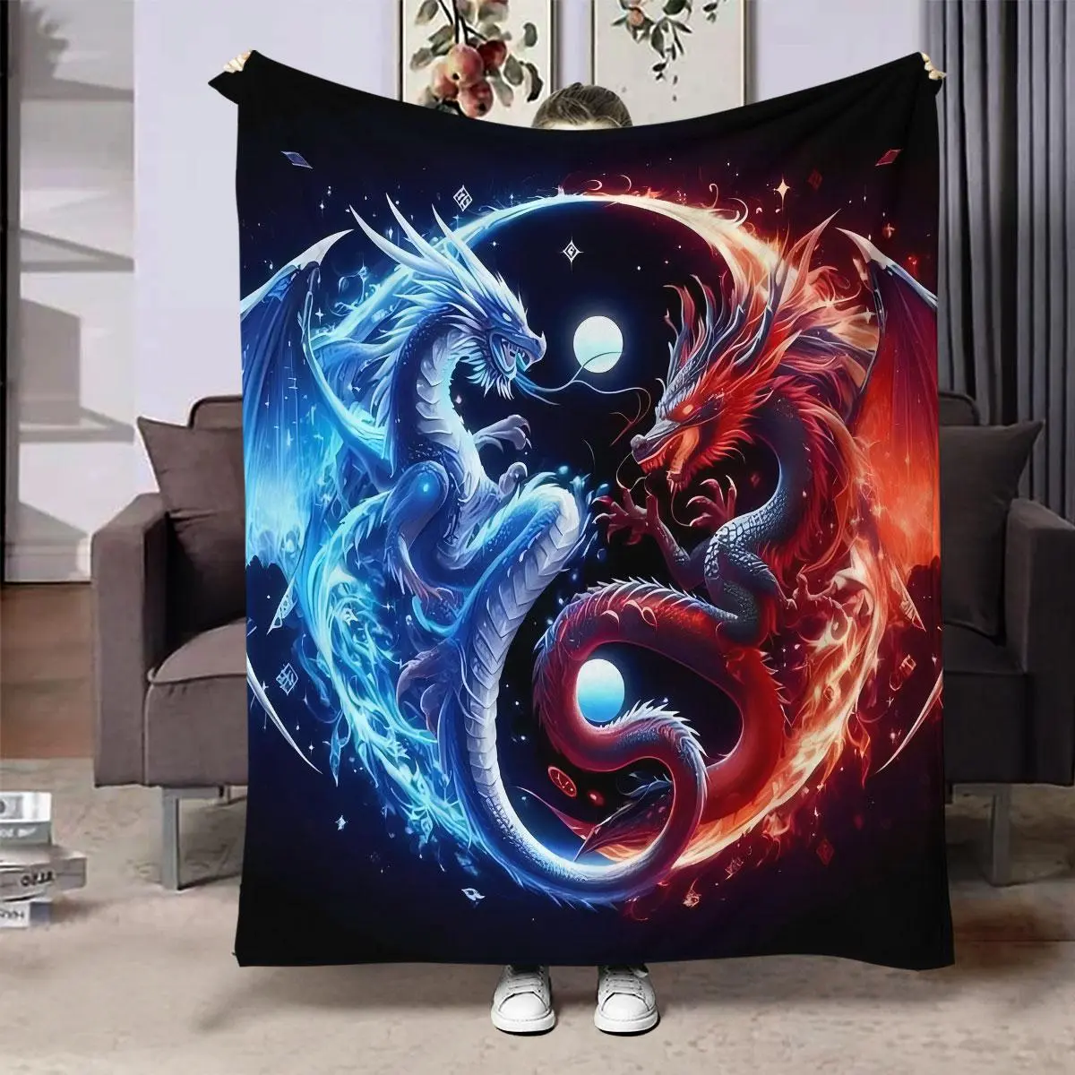 Dragon Pattern Blanket, 1 Count Soft Throw Blanket for Bedroom Living Room Sofa for Boys, Figure Print Blanket, Printed Blankets, Cozy Throw Blanket, Decorative Blanket
