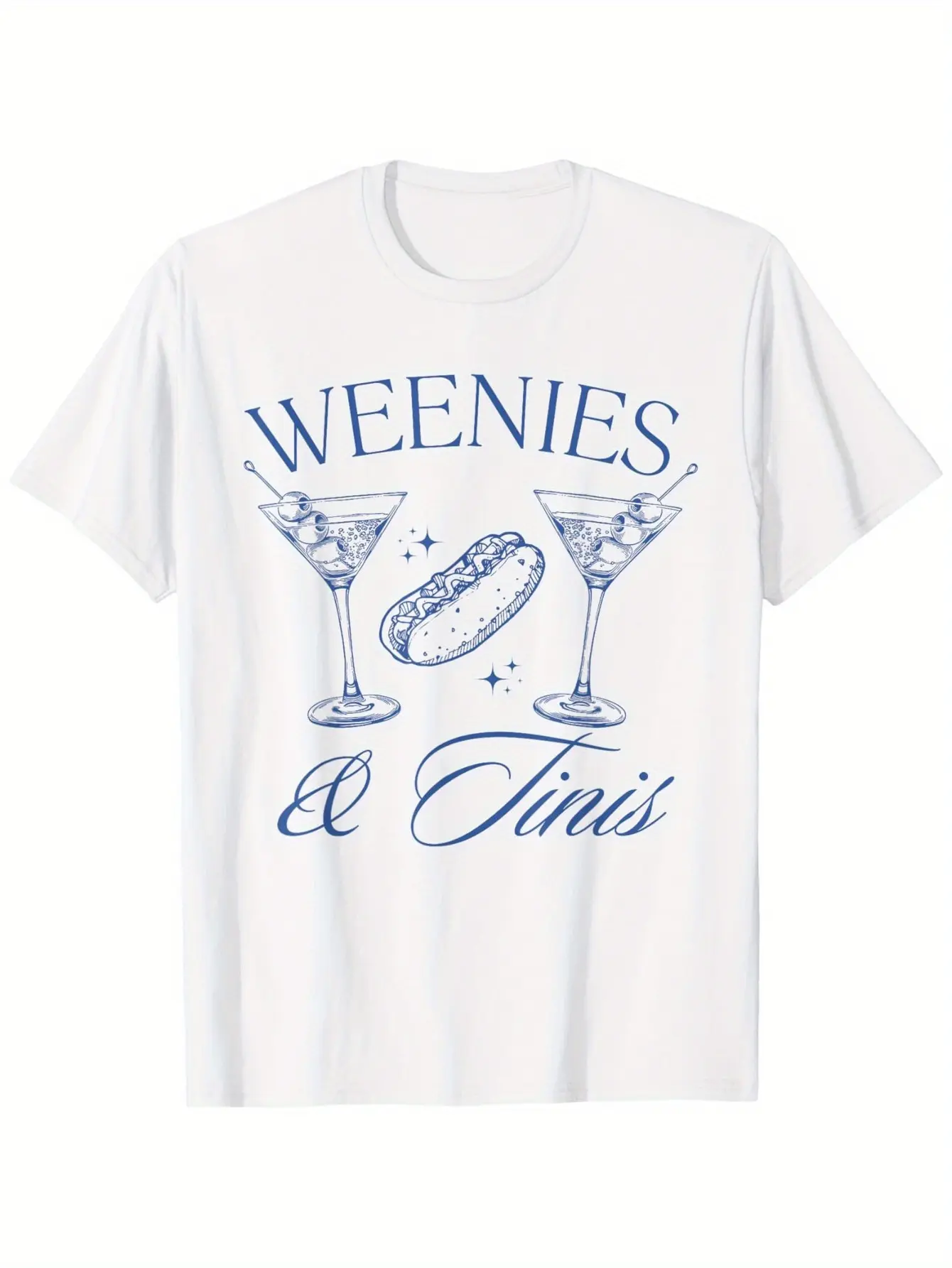 Weenies and Tinis Hot Dogs with Martini Cocktail Party T-Shirt, Fashionable cotton top short sleeve, street style short T-shirt, comfortable suitable for Men's T-shirt, crew collar T-shirt, super soft, breathable, moisture absorbent, Men's gift