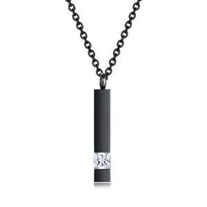 OIDEA Photo Locket Necklace, Stainless Steel Cubic Zirconia Memorial Pendant for Pet Human, Keepsake Jewelry, Black
